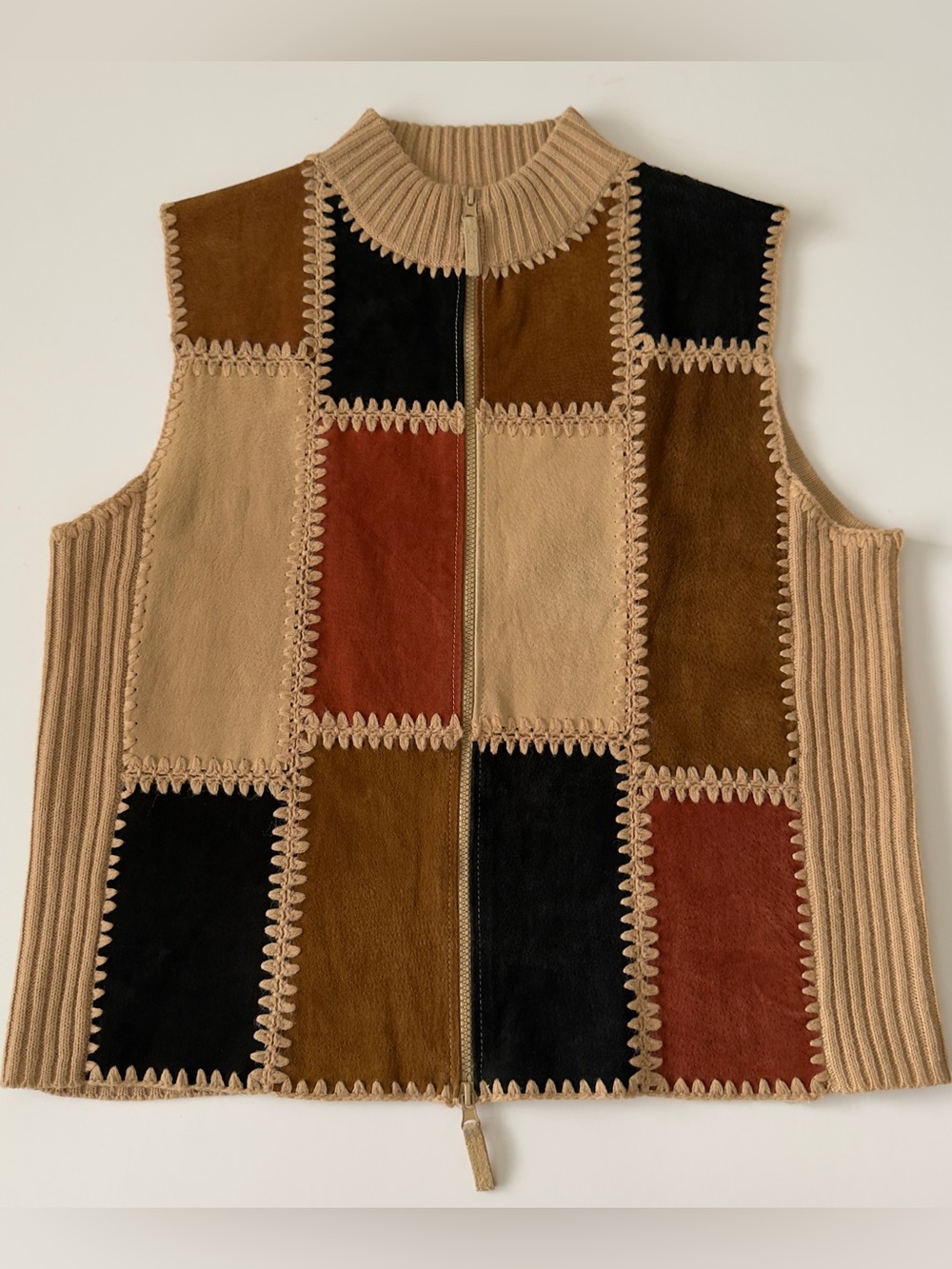 Vtg Designers Original Studio XL Halloween Quilted Suede Patchwork Sweater Vest